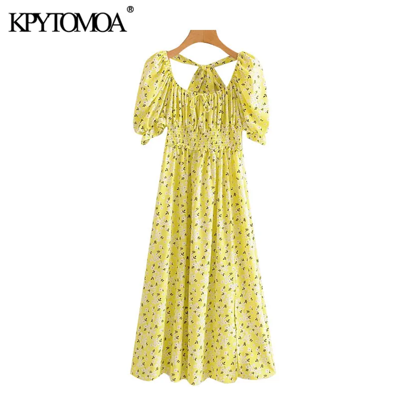 Женское плиссированное платье миди KPYTOMOA винтажное с цветочным принтом и бантом