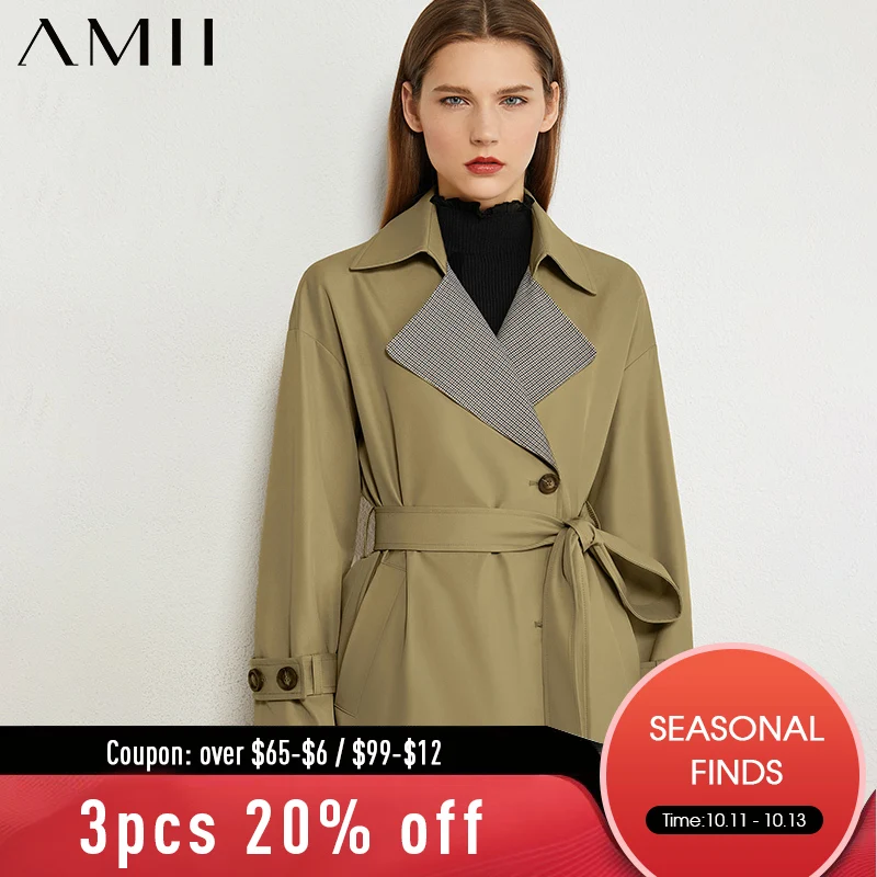 

Amii Minimalism Autumn Women's Trench Coat Fashion Vintage Lapel Patchwork Belt Women's Windbreaker Female Coat 12080062