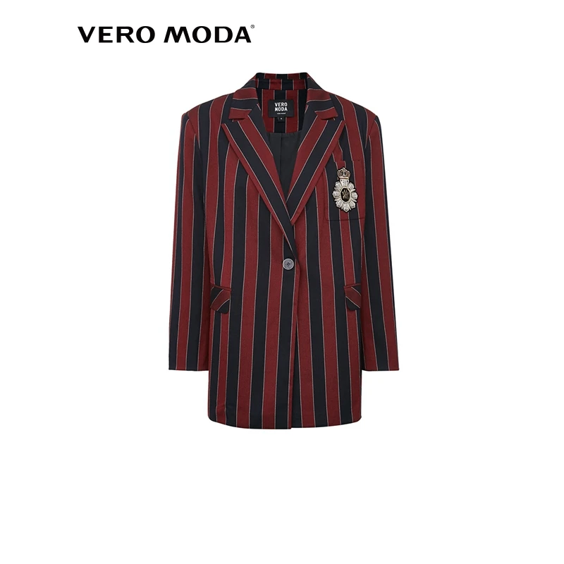 

Vero Moda Women England Style Stripe Loose Fit Suit Coat Blazer | 320308051