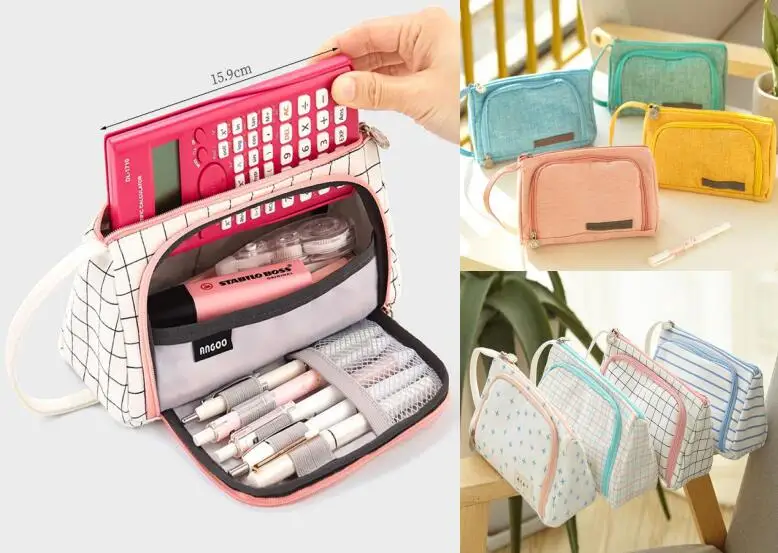 Большая вместительная Холщовая Сумка для ручек Милая мультяшная канцелярская