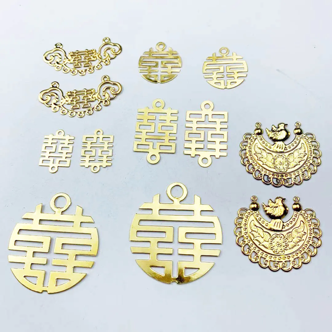 

20pcs Filigree Metal sheets Chinese happy characters decorative for Jewelry Making Cosplay accessories Earring accessories