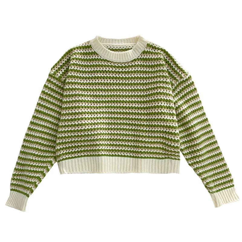 

Etienne Jr Women Pullovers Sweater O-Neck Females Outwear Striped Sweet Loose Knitted Trendy Lovely All-Match Leisure