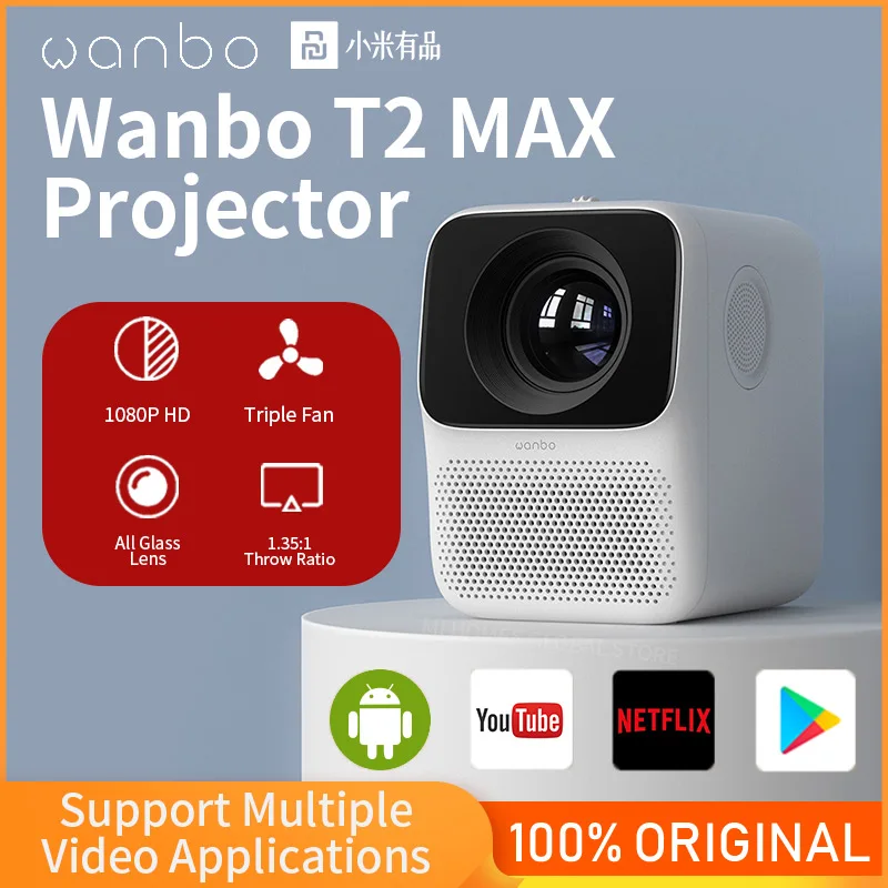 Глобальная версия Wanbo T2 Макс проектор 1080P Мини светодиодный Портативный проектор 1920*1080P Вертикальная коррекция трапецеидальных искажений для Офис - изображение