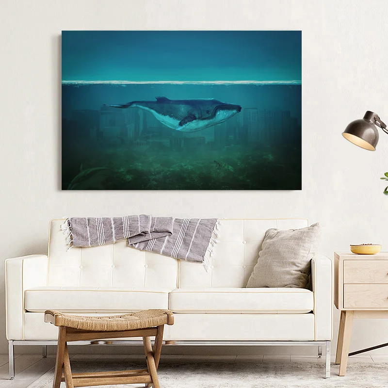 Художественный город Фэнтези океан Акула черепаха КИТ картины DIY рамка настенные