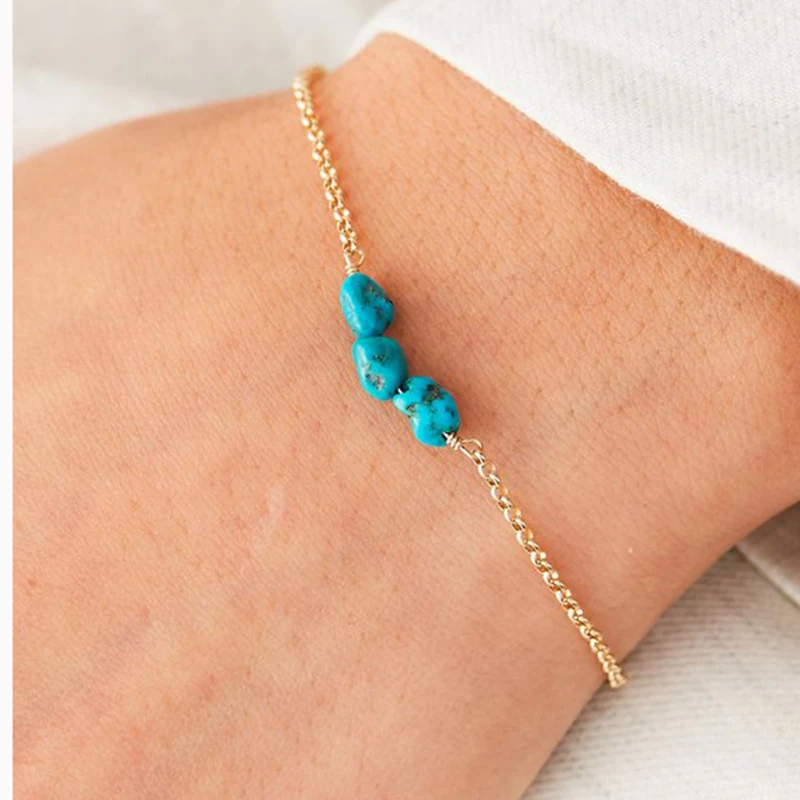 

Fashion Women Bracelet Jewelry 3 Turquoises Hand Chain Gold Silver Color Hand Accessories for Women
