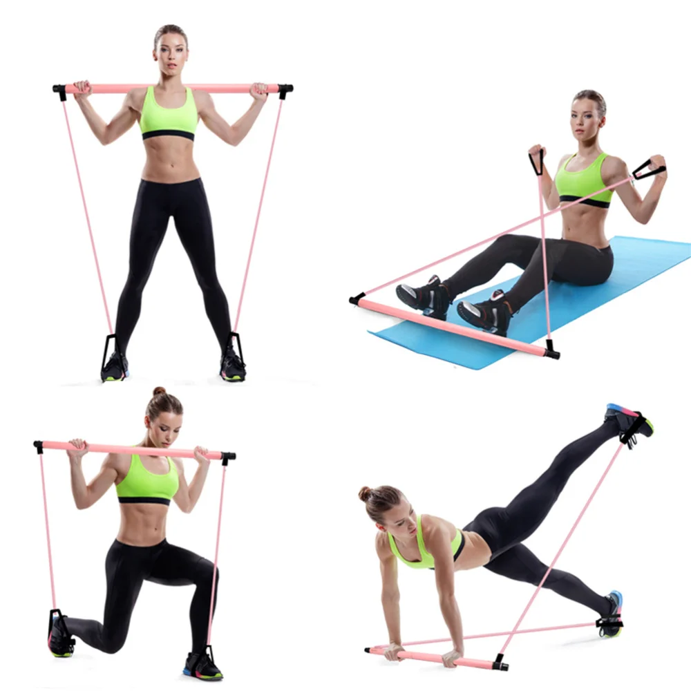 

1PC Yoga Pilates Stick Resistance Bar Bodybuilding Gym Tube Loop Elastic Exercise Bar (Purple)