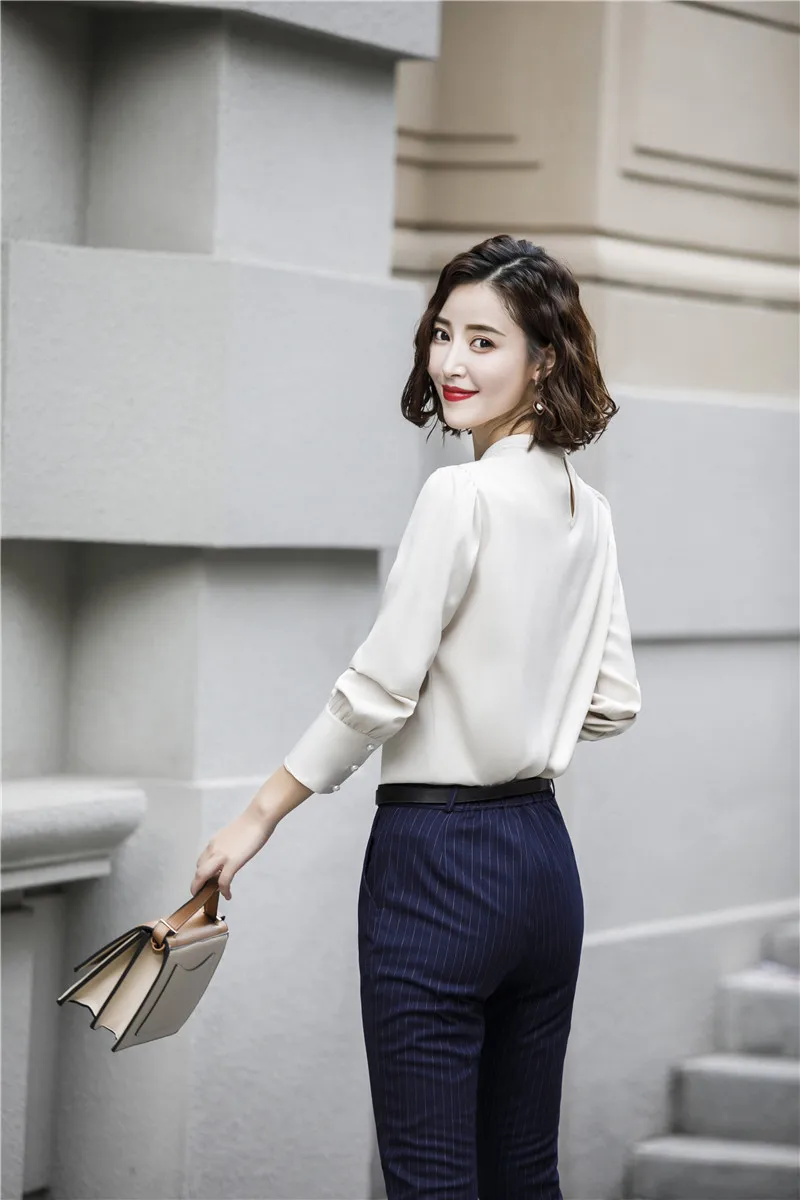 

Uniform Designs Ladies Pantsuits 2 Piece Sets With Pants and Tops Women Office Blouses & Shirts Female Clothing Sets White