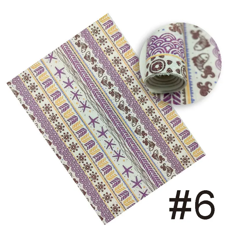 

8.2"*11.8" A4 Fishes Starfishes Printed Fingerprint Glitter Synthetic Leather Fabric DIY Bags Shoes Faux Leather Sheets For Bows