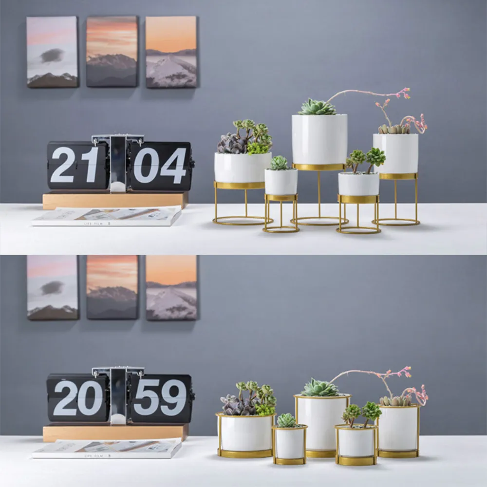 Скандинавский керамический Настольный плантатор Белый позолоченный край сочный