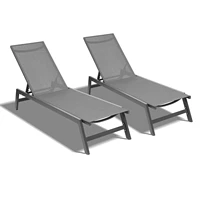 2 pcs outdoor chaise lounge chairs set 5 position adjustable aluminum recliner all weather for patio beach yard pool grayblack