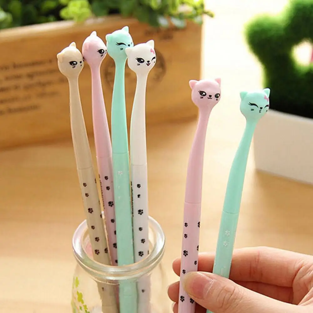 

4Pcs Cute Cat Black 0.5mm Gel Ink Roller Ball Point Pen Fine Korean Gift