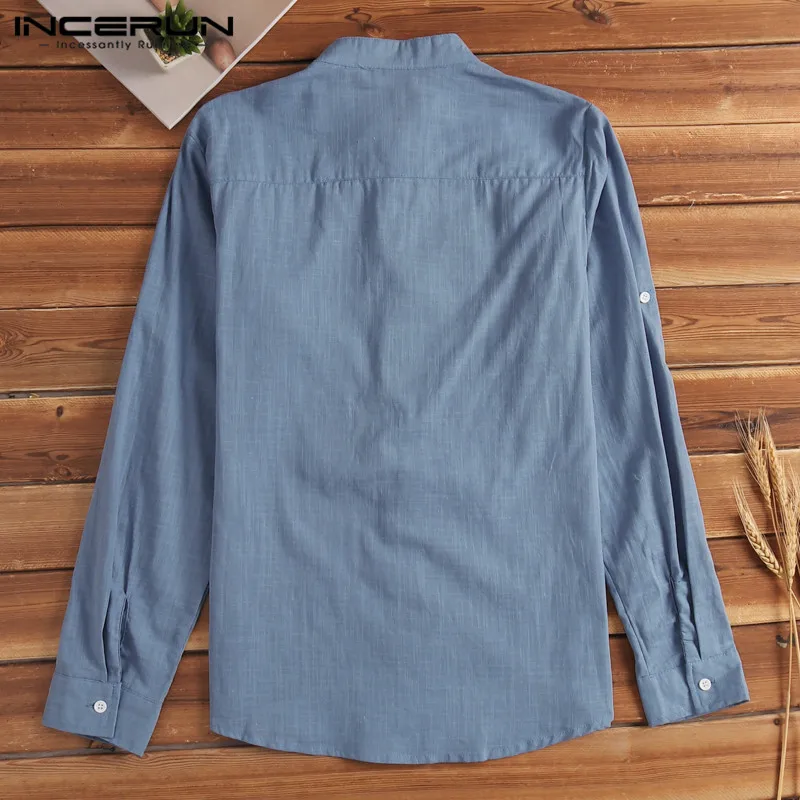 

INCERUN 2021 Men Casual Shirt Long Sleeve Solid Color Cotton Streetwear Breathable Camisa Masculina Fashion Dress Shirts