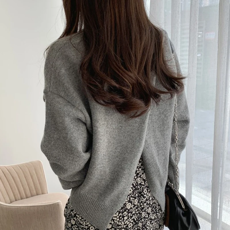 LANMREM 2022 осенний Новый женский Асимметричный пуловер с круглым вырезом на спине