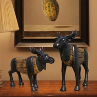2PCSSET EUROPEAN STYLE RETRO GENERAL DEER STATUE ANIMALS ART SCULPTURE RESIN CRAFTS HOME OFFICE DECORATION ORNAMENTS R2706