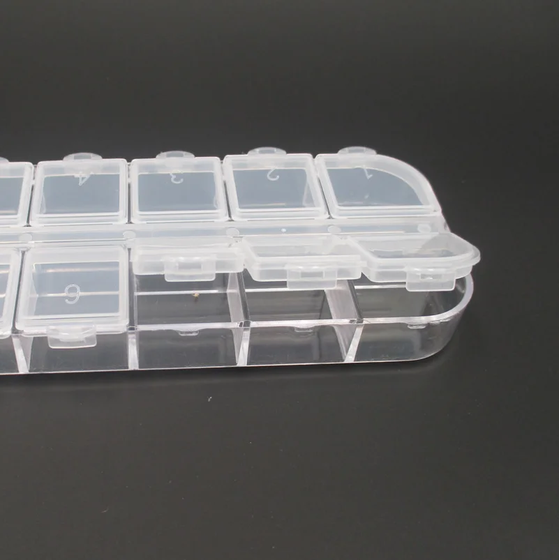 Clear Empty 12 Slots Divided Storage Box Jewerly Nail Art Tips Rhinestone Small Beads Case Organizer Container | Дом и сад