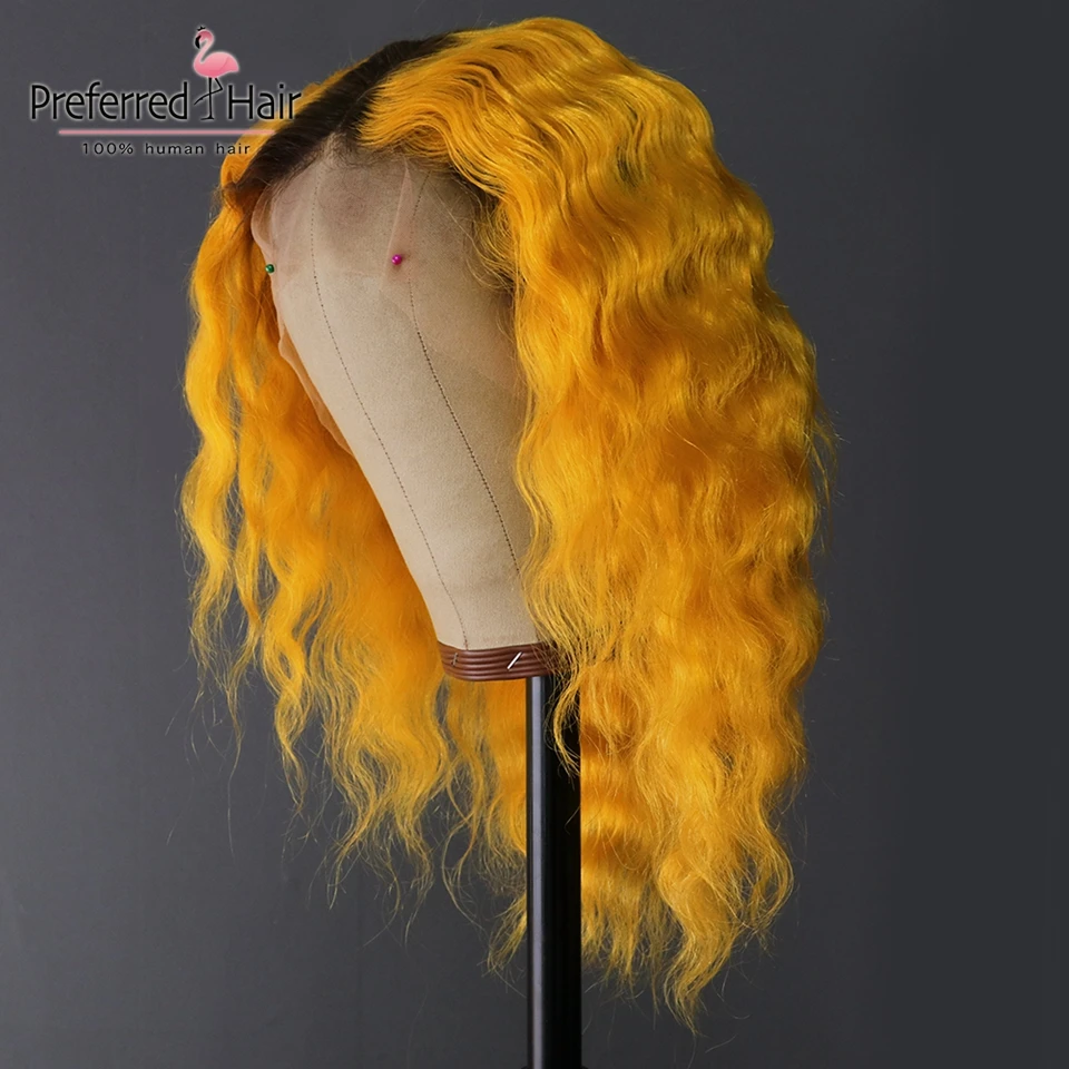 Предпочтительный парик с крупными волнами Омбре желтый человеческих волос