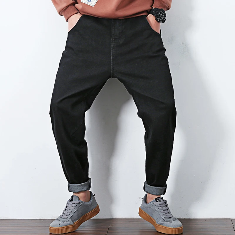 Новинка 2021 мужские зимние повседневные джинсы черные свободные джинсовые брюки