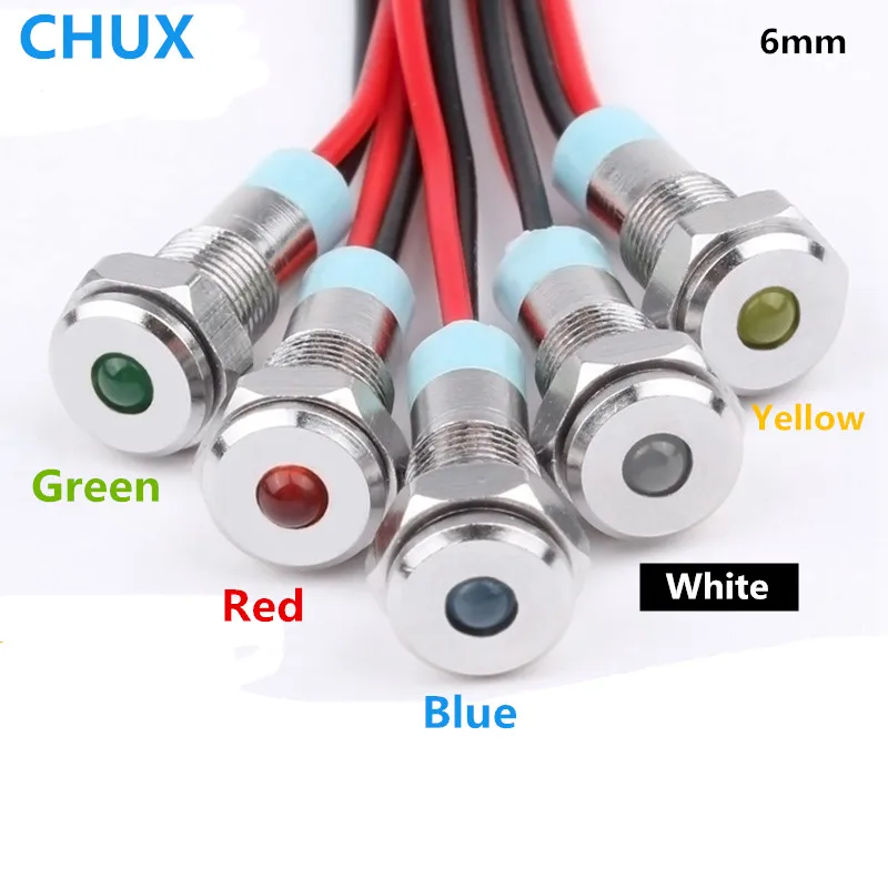 6 мм фонасветильник водонепроницаемая сигнальная лампа Круглый 3 в 5 В 12 24 48 110 220