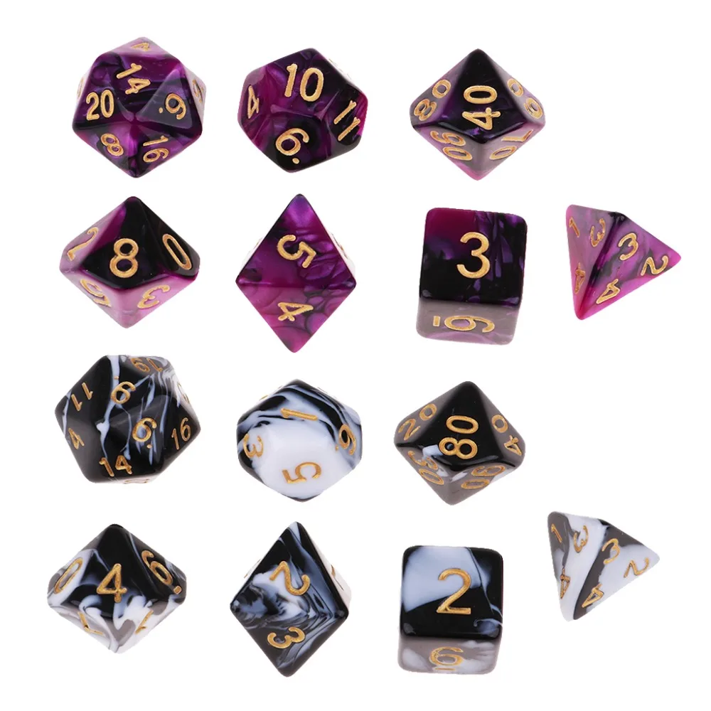 MagiDeal, 7 штук, многогранные кости для подземелий и драконов, D20, D12, D10, D8, D6, D4, настольные игры+ вечерние кубики