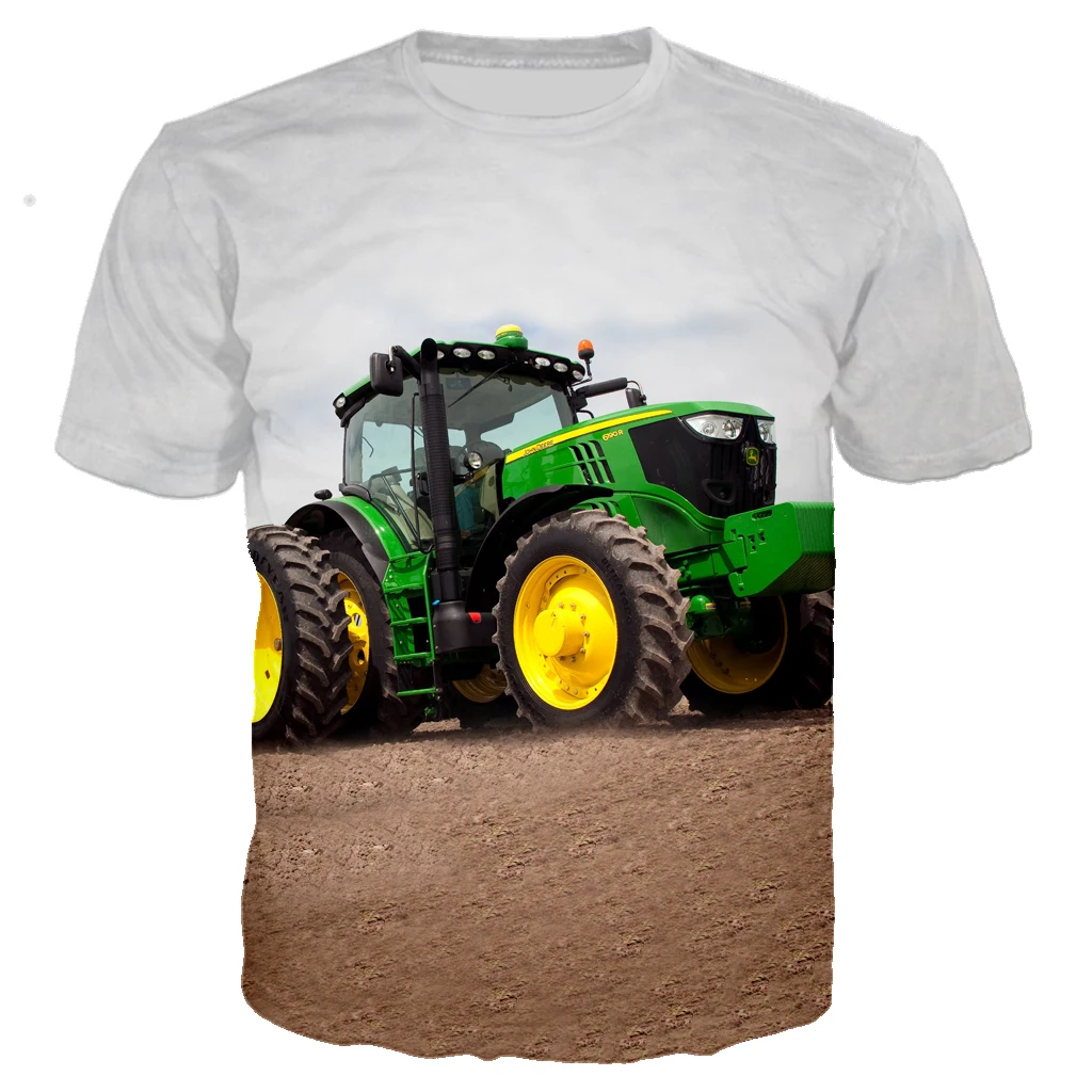 

Kids Summer Excavator Print T-Shirt, Special Cool Street T-Shirt, Interesting Short-Sleeved Tops For Boys And Girls
