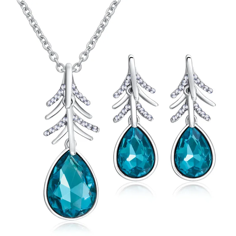 

Fashion Silver Plated Necklace Earring Set For Women Elegant AAA Zircon Pendant Necklace Drop Earring Female Trendy Jewelry Set