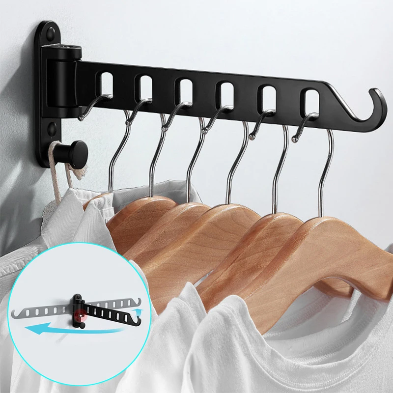 

1Pc Creative Wall-mounted Aluminum Clothes Rack Folding Bathroom Hanger Balcony Hanging Rail Shelf