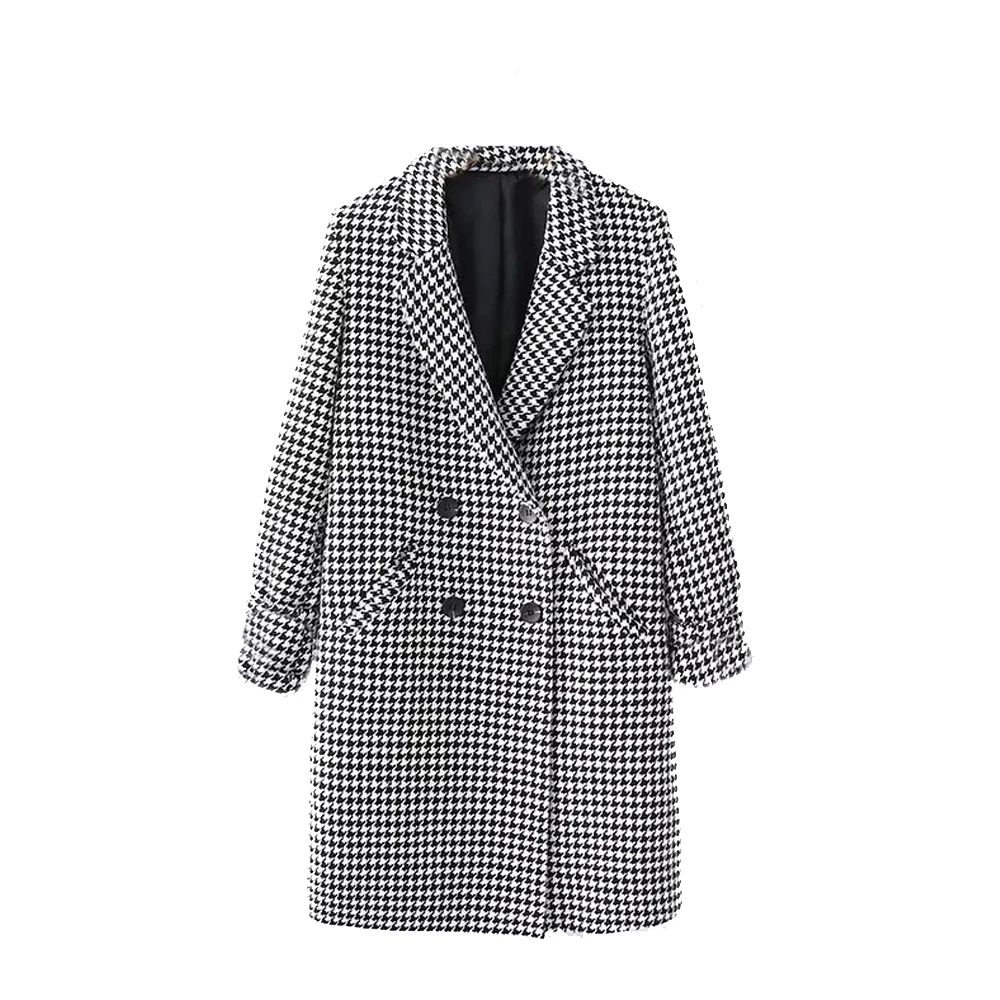 Европейский стиль двубортное пуховое пальто с воротником длинными рукавами и