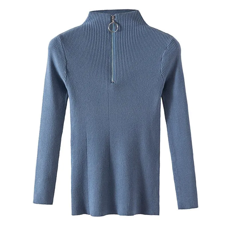 Женский короткий свитер на молнии с высоким воротником и длинным рукавом