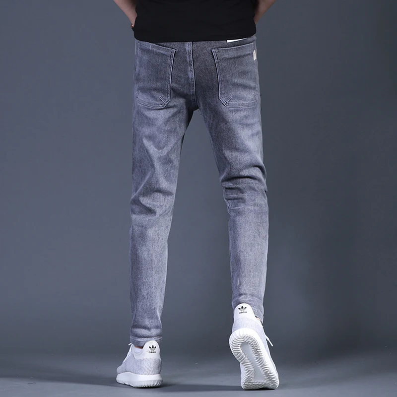 

Gray Jeans Men Fashion Slim Fit Pencil Pants 2021 Korean Style Denim Trousers