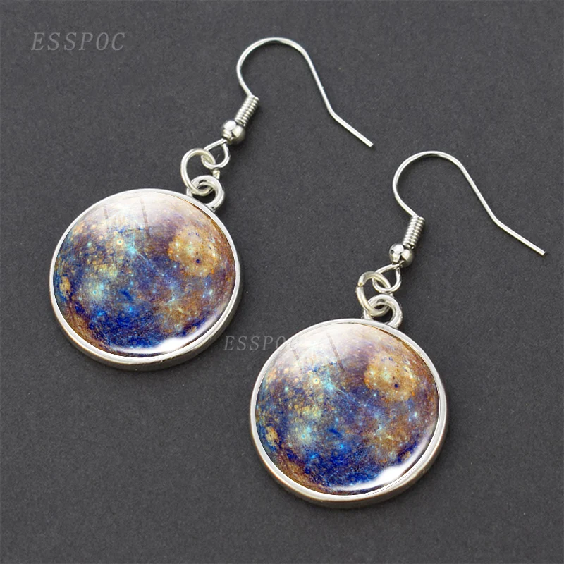 Eight Planet Earrings Solar System Jupiter Mercury Neptune Sun Moon Saturn Earth Glass Cabochon Hook for Mom Sisters | Украшения и