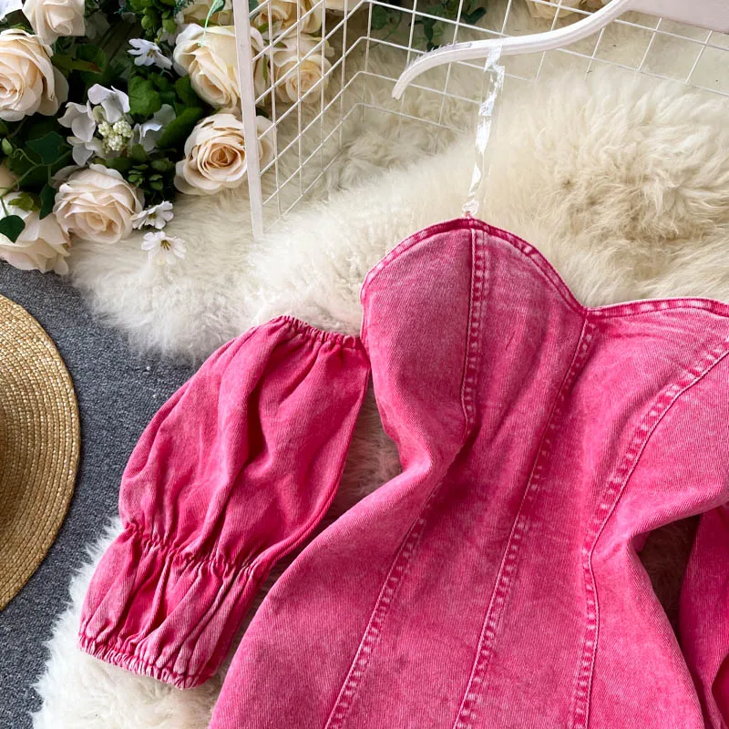 Дизайнерское сексуальное женское розовое платье с накладкой на грудь короткая