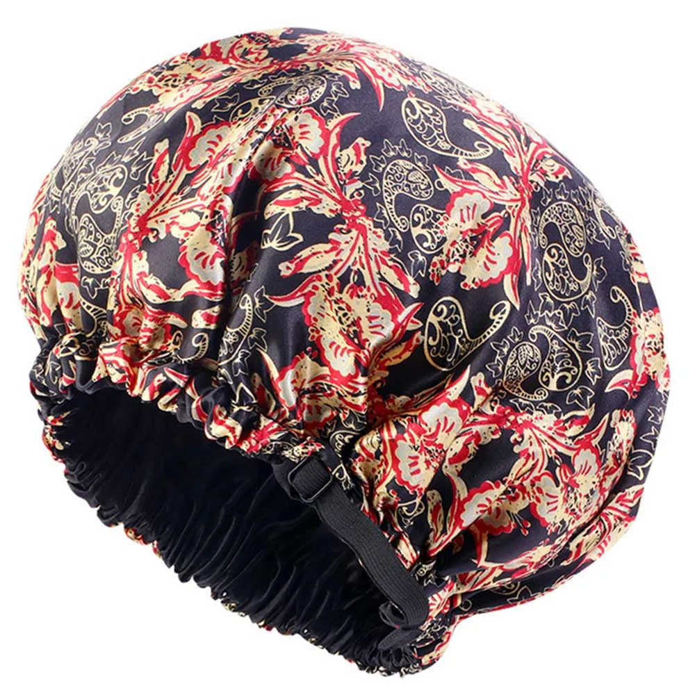 

Satin Bonnet Double Layer Sleep Cap With Adjusting Button Head Cover