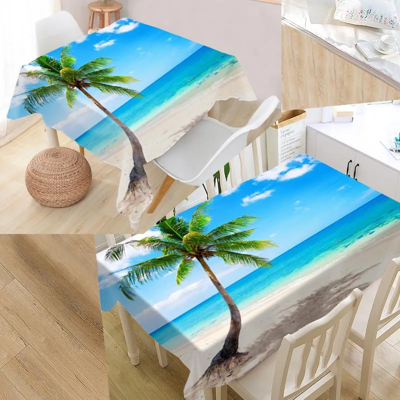 

Beach Sea Ocean Palm Custom Table Cloth Oxford Fabric Rectangular Waterproof Oilproof Table Cover Family Party Tablecloth