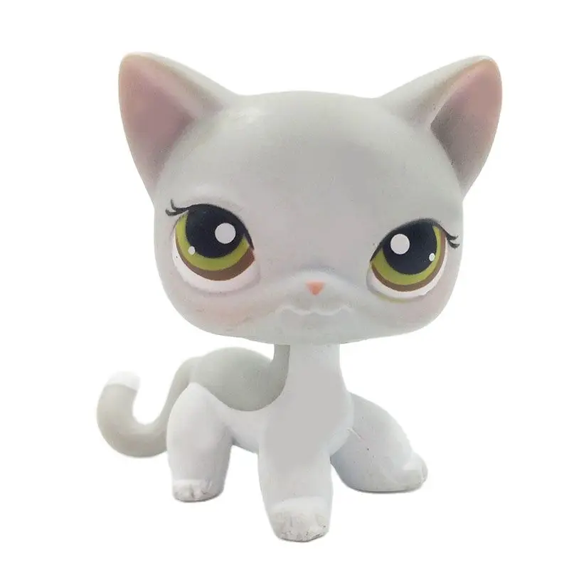 

LPS CAT Littlest pet shop bobble head toys standing #138 short hair cat white kitten with green brown eyes cute Christmas gifts
