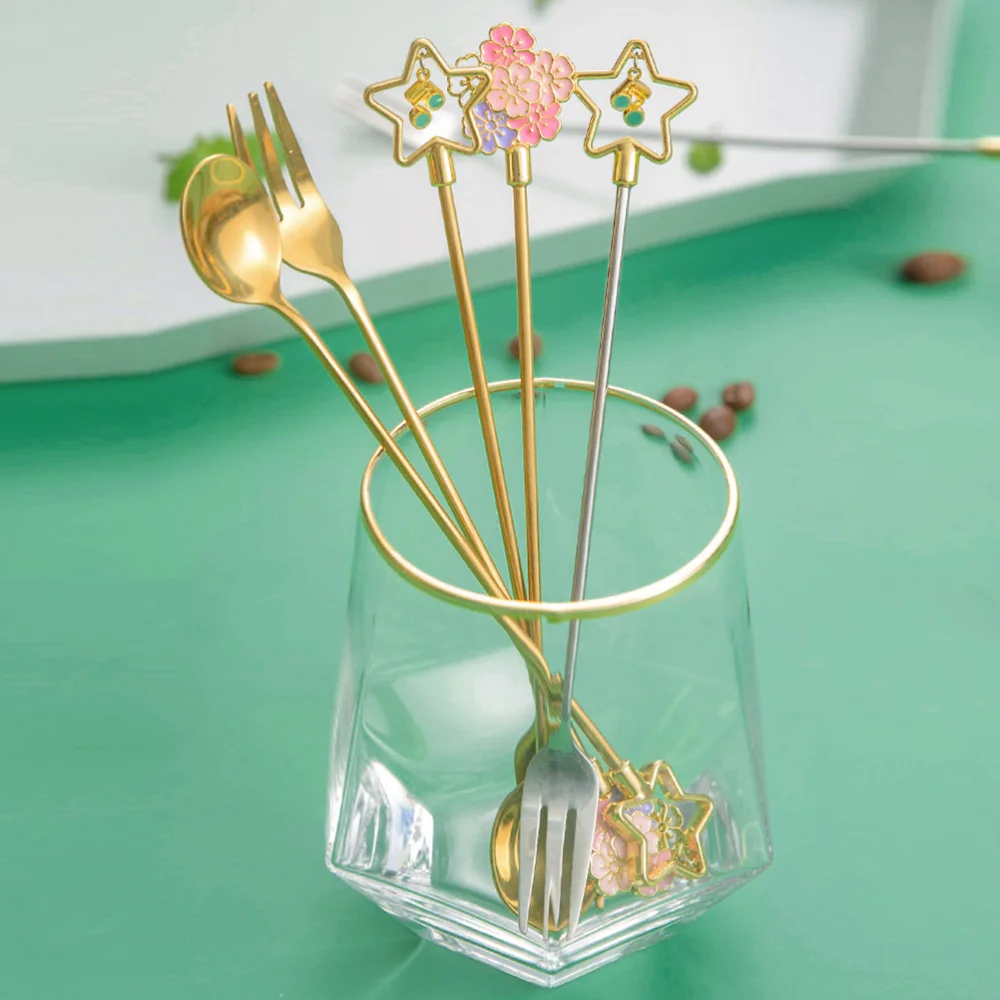 

2pcs Creative Stainless Steel Coffee Dessert Spoon and Fork Flatware for Home