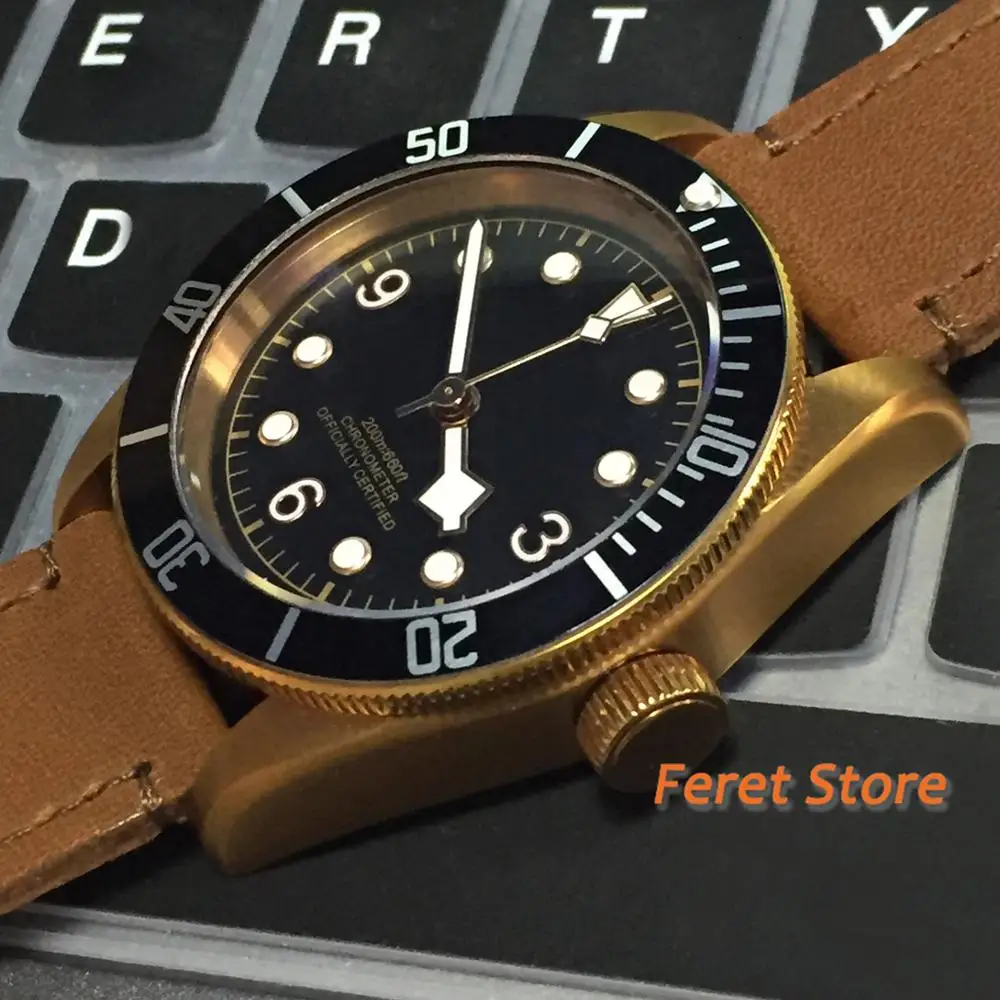 Corgeut 41 мм часы Водонепроницаемость Винтаж бронзовым напылением нержавеющая