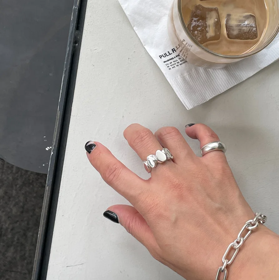 

925 Sterling Silver Stackable Rock Shape Punk Ring for Women and Men Gifts Adjustable Size Hip Hop Jewelry High Quality Rings