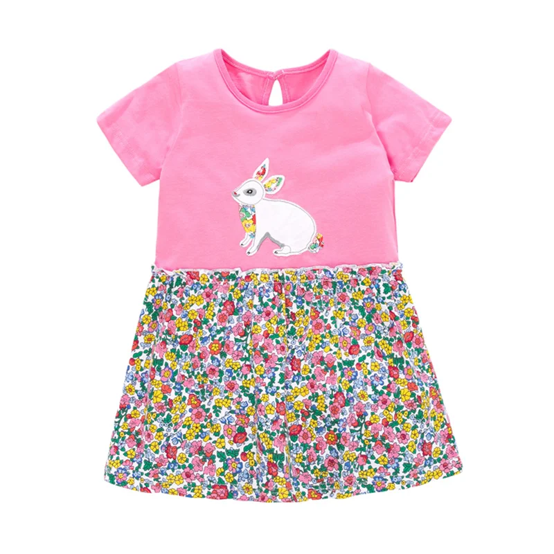 2021 Easter Girl's Dress Cartoon Bunny Flower Print Short Sleeve Round Neck for Birthday Party Vacation | Детская одежда и