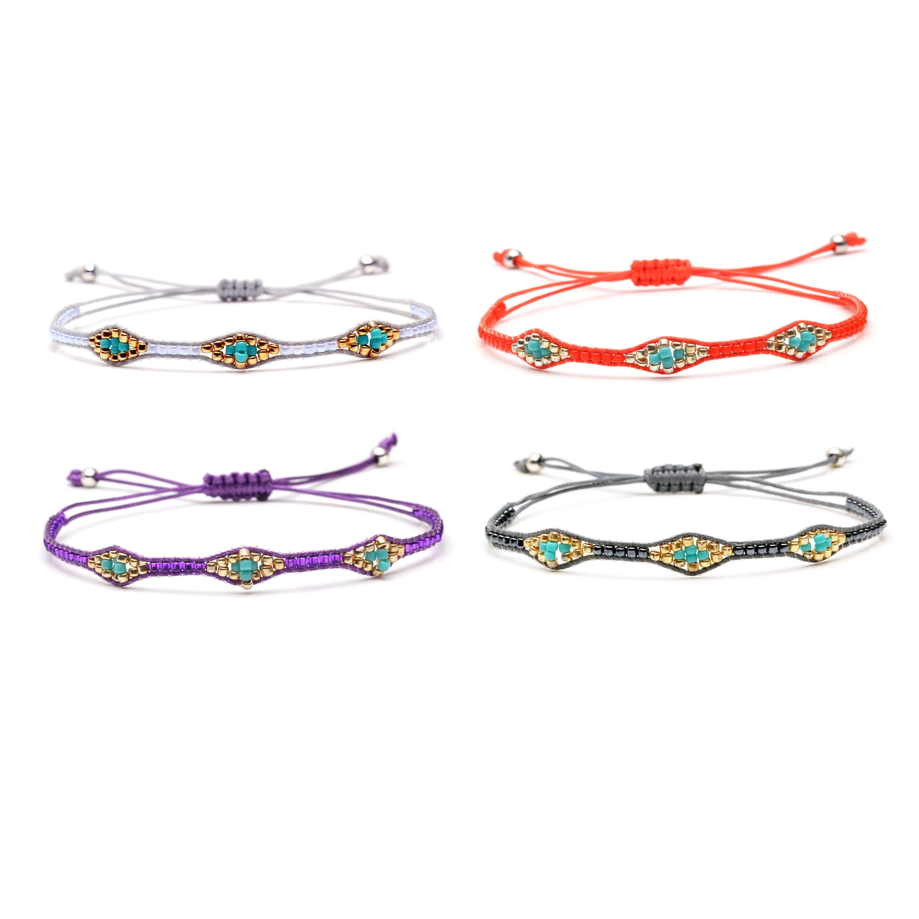

Bohemian Japan Miyuki Glass Seed Beads Single Wrap Evil Eye Bracelets Women Men Multicolored Waxed String Braided Jewelry Gift