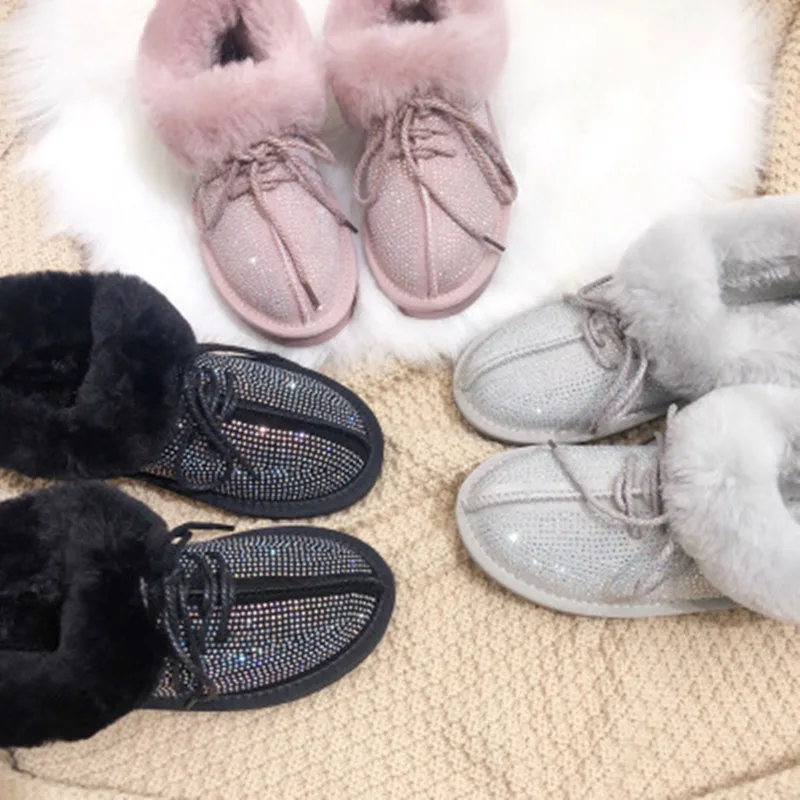 

fashion 100% genuine cowhide leather snow boots Shining diamond Australian classic women boots winter warm women's shoes