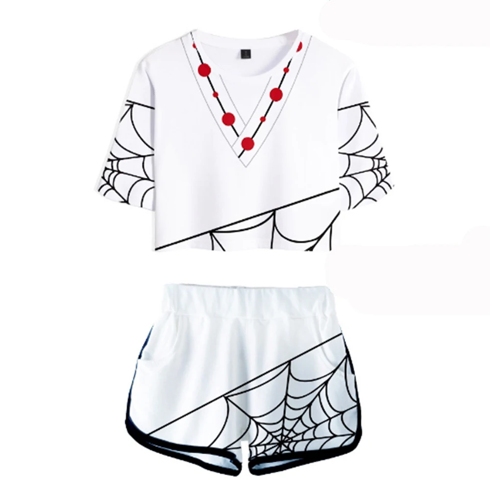 

2021 Classic Anime Demon Slayer Killer Cosplay Clothes Kostuum Kamado Nezuko Girls Two Piece Sets Women Sexy Short sleeve suit