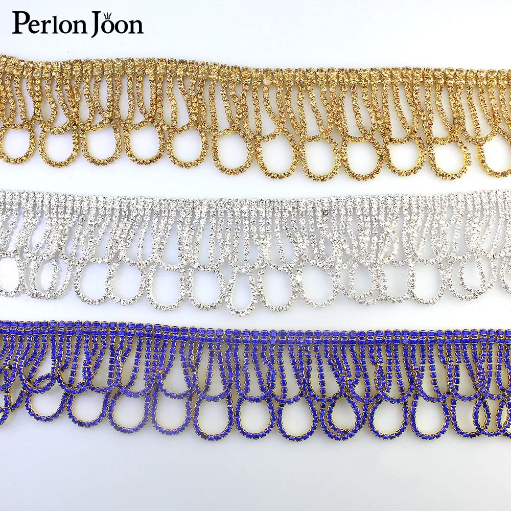 1 ярд бахрома волнистый Круг Хрустальные Цветы Стразы отделка бахромой Лента