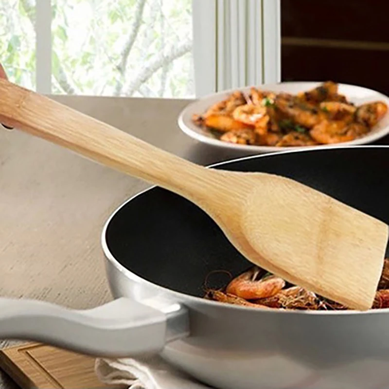 Бамбуковый шпатель термостойкий с длинной ручкой для кухни Антипригарная