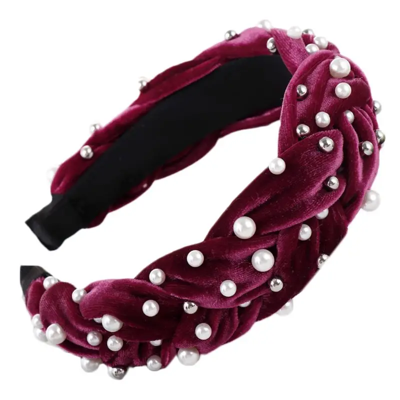 Этническая блестящая бархатная широкая повязка на голову с искусственным