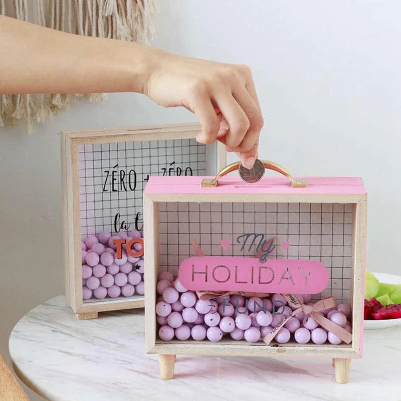 Монета денежный банк искусство свежей древесины Копилка Спальня украшение стола