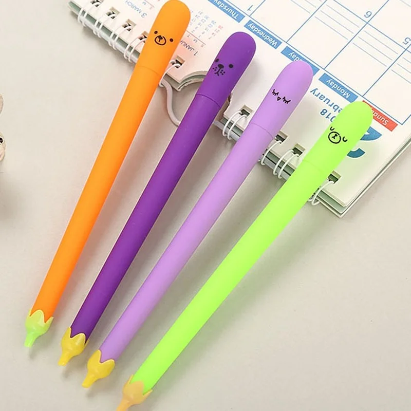 

50PCS Creative Eggplant Gel Pen Lovely Vegetable Student Pen Personality Interesting Office Stationery Water Signature Pen