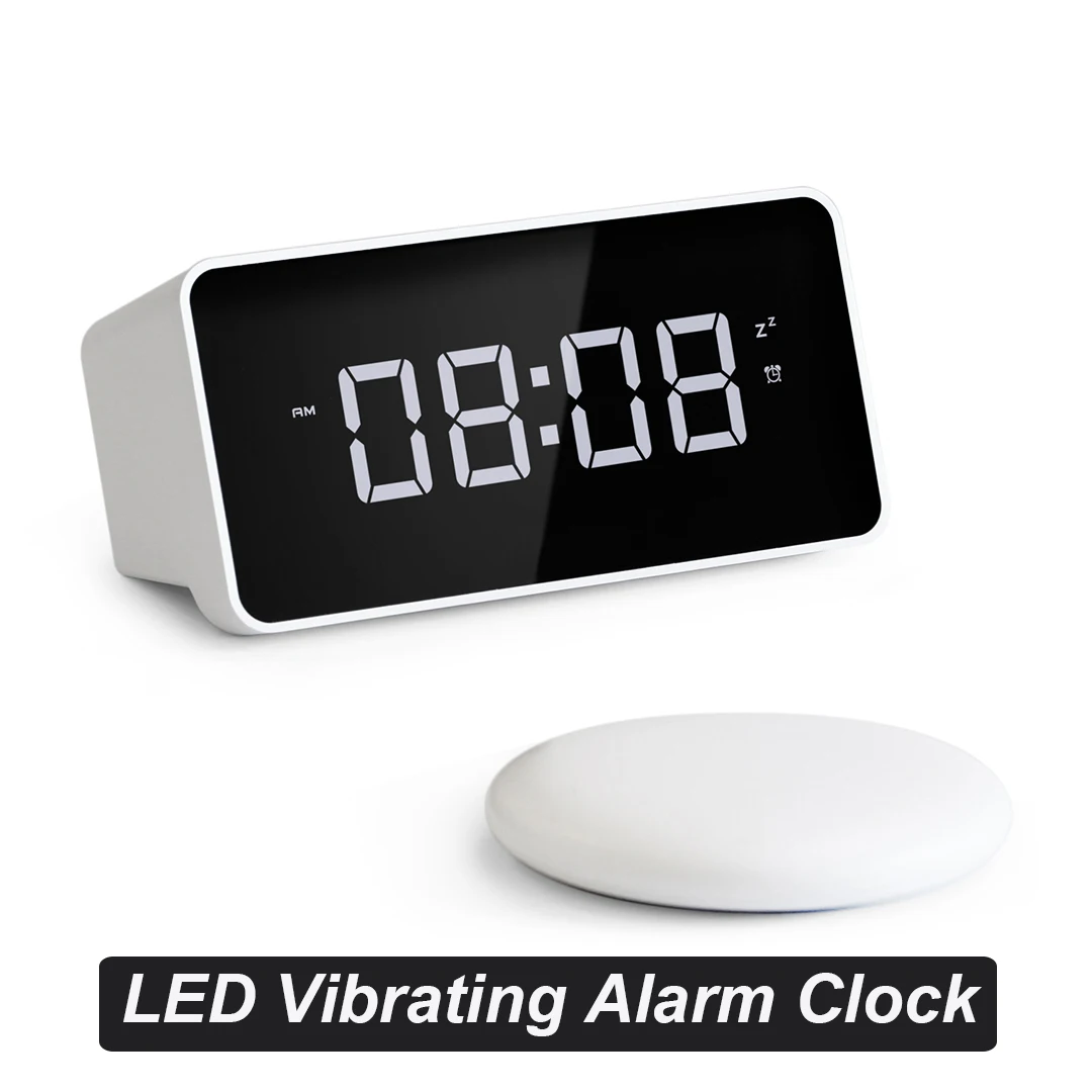 

LED Electronic Alarm Clock Wireless Silent Vibration USB Charging Bedside Desktop Digital Clock for Students Elderly Deaf