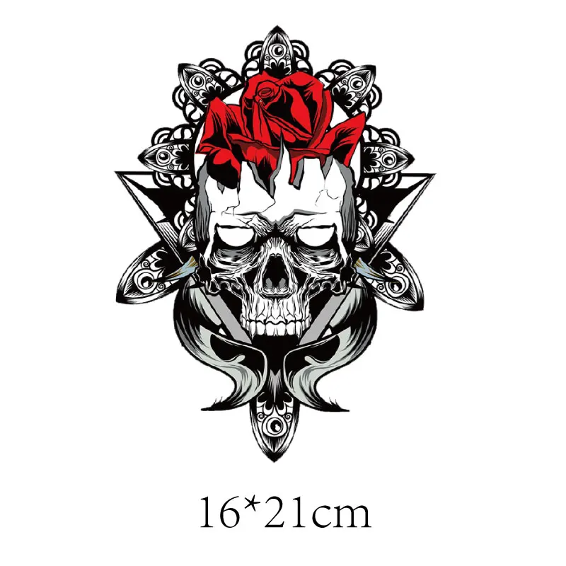 

Punk flower skull Patches on Clothes Iron on Transfers for Clothing thermoadhesive patches Stickers on Man's Jackets Patch Badge