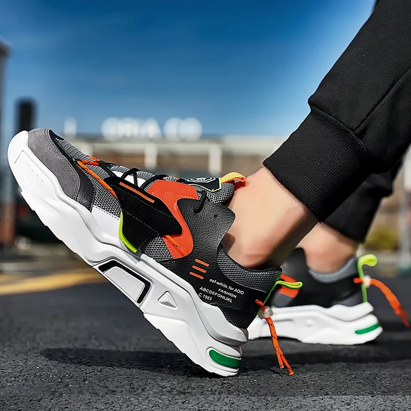 

Men's Comfortable Casual Shoes Breathable Rubber Non-slip Hard-Wearing Sports Shoes Lace-up Joker Simple Low Running Shoes