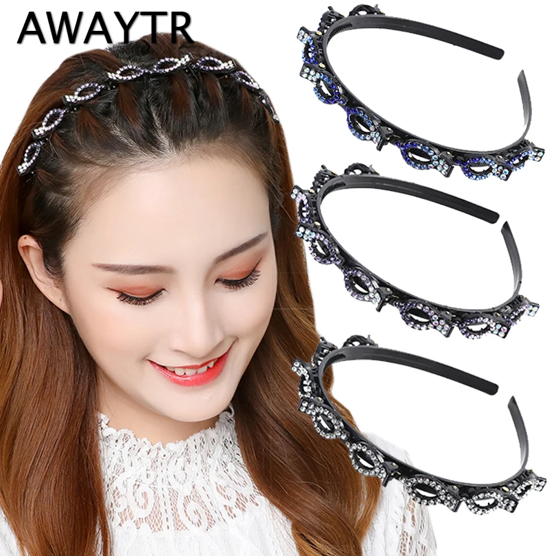 

AWAYTR Non-Slip Hairband Rhinestone Headband Women Hair Bands Hoop Claws Clips Double Bangs Hairstyle Hairpin Hair Accessories